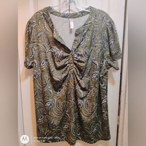 Perseption Green Paisley Button-Front Blouse